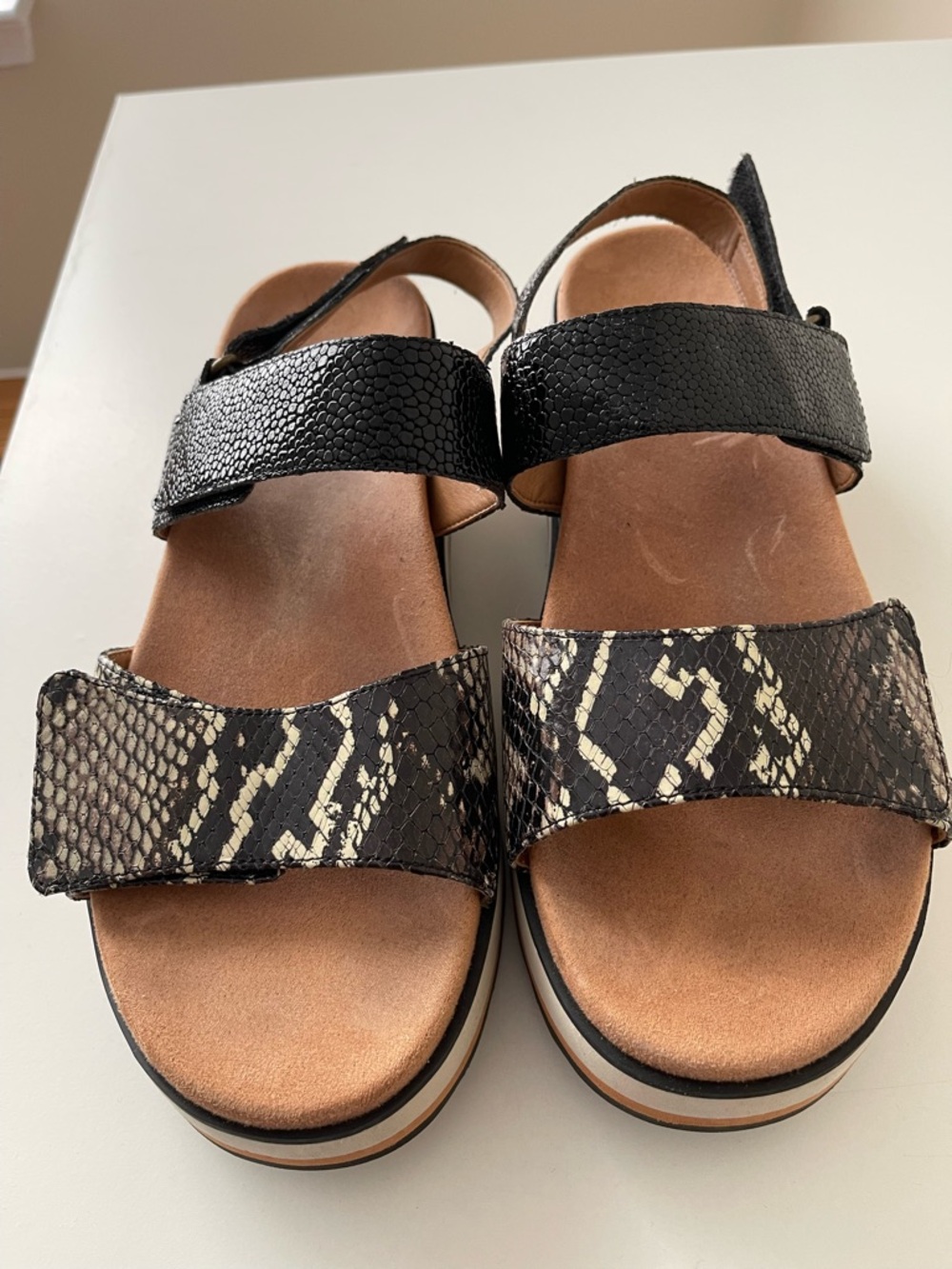 Vionic Black Snake-Print & Tan Platform Sandals - Picture 3 of 5